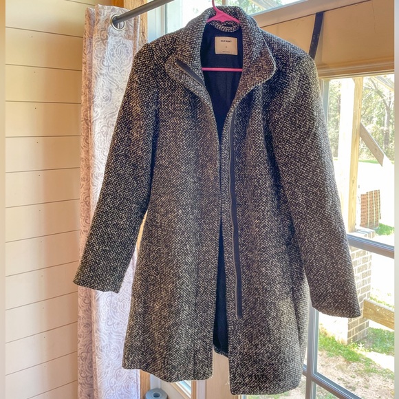 Old Navy Jackets & Blazers - Old Navy Black and White Tweed Overcoat EUC